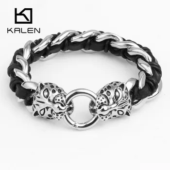 

KALEN Unique Men's 22cm Bracelets Punk Stainless Steel Tiger Head Charm Biker Bracelet Bangle For Men Gothic Male Accessories