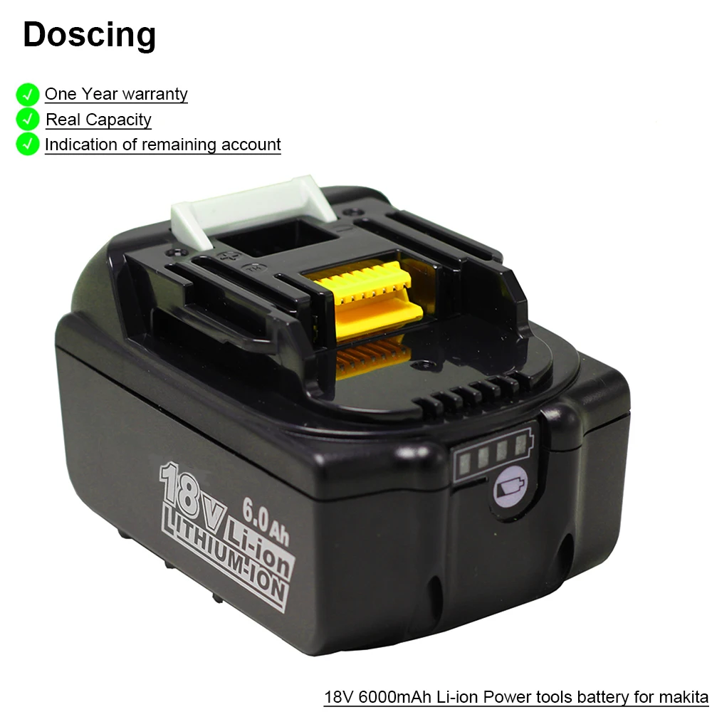 Doscing для Makita 18 в 6000 мАч 6.0Ah перезаряжаемые электроинструменты батарея с светодиодный Литий-ионная Замена LXT BL1860B BL1860 BL1850 - Цвет: 1Pcs