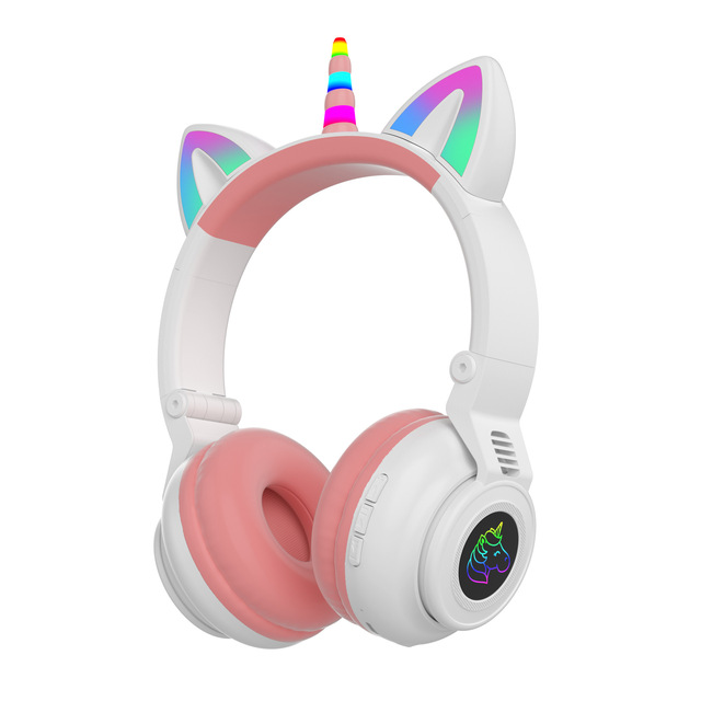 Unicorn Kids Wireless Headphones With Mic,Control RGB Light Girls Music Stereo Earphone Mobile Phone Children's Headset Gift
