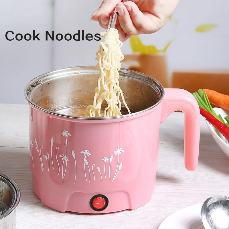 Multifunction 1.8L Electric Skillet Stainless Steel Hot Pot Noodles Rice Cooker Steamed Egg Soup Pot Mini Heating Pan Blue-Eu Pl
