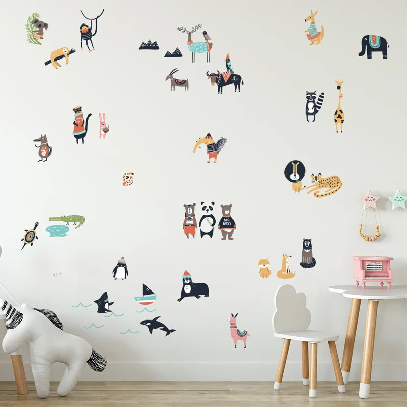 Tofok DIY креативный зоопарк животное стикер для украшения стен в скандинавском стиле детская комната домашний плакат обезьяна Орел лиса Наклейки на стены