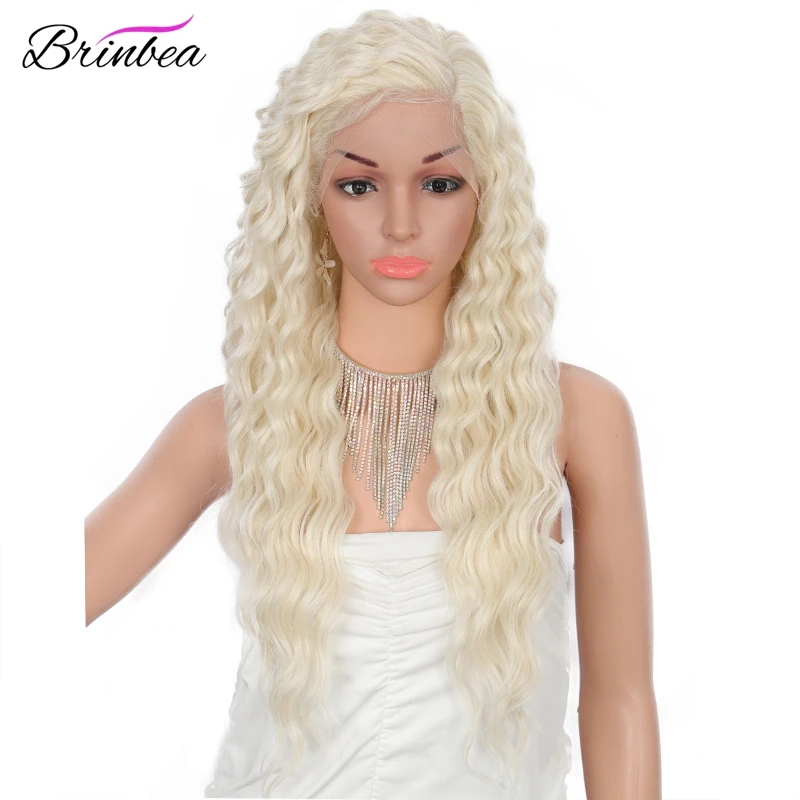 Resistente ao Calor Perucas da Parte Dianteira do Laço com Cabelo do Bebê Partido para Mulher Brinbea Japão-feito Sintético Marrom Encaracolado 4 Lado Profundo 28 21 com cabelo de bebê 4