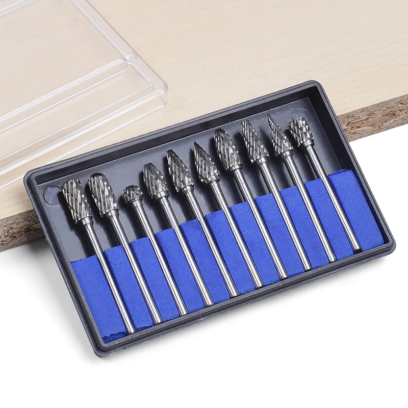 

10PCS Tungsten Carbide 40mm HSS Rotary Routing Router Bit for Burr Milling Cutter Carving Machine Router Bits Kit