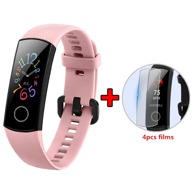 HotOriginal huawei Honor Band 5 умный браслет с контролем кислорода в крови в режиме реального времени цветной сенсорный экран фитнес водонепроницаемый браслет - Color: Pink add film