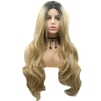 

Sylvia Synthetic Lace Front Wigs Dark Brown Ombre Blonde Long Body Wave Heat Resistant Fiber for Women Natural Looking Daily Wig