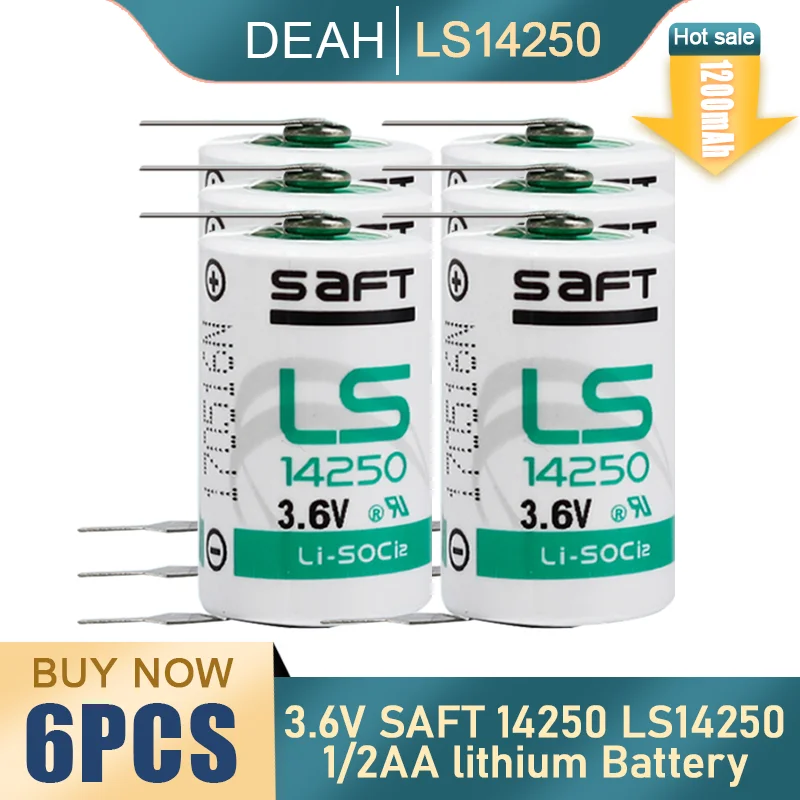 6 шт. литиевая батарея SAFT LS 14250 LS14250 1/2 AA 1/2AA 3 в 1200 мАч с штифтами для ПЛК ЧПУ