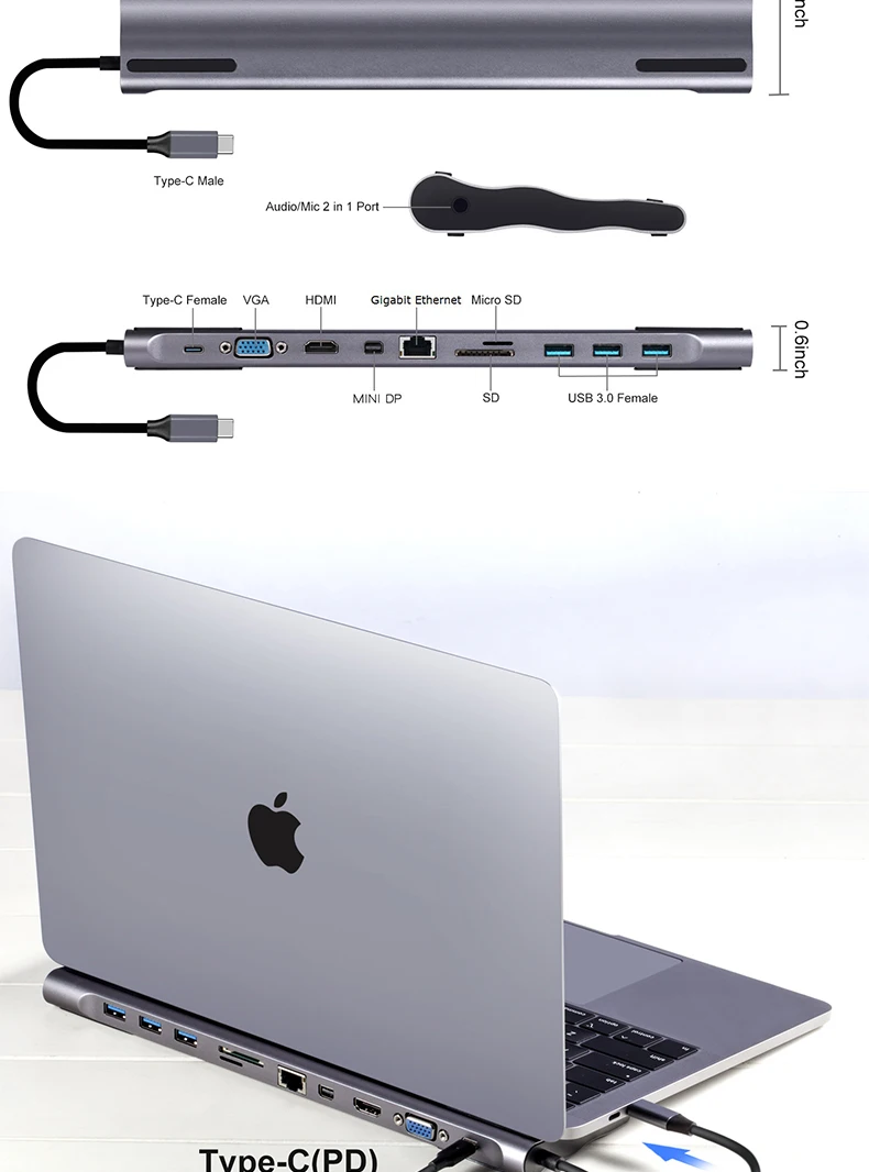 TYPE-C 11 в 1 многофункциональная док-станция Тип c к HDMI HD концентратор 11 в 1usb 3,0 концентратор