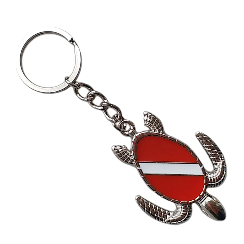 Realistic Life-like Key Chain Ocean Theme - Sea Turtle with Scuba Diving Flag - Bag Tag, Car Motorcycle Keys Holder