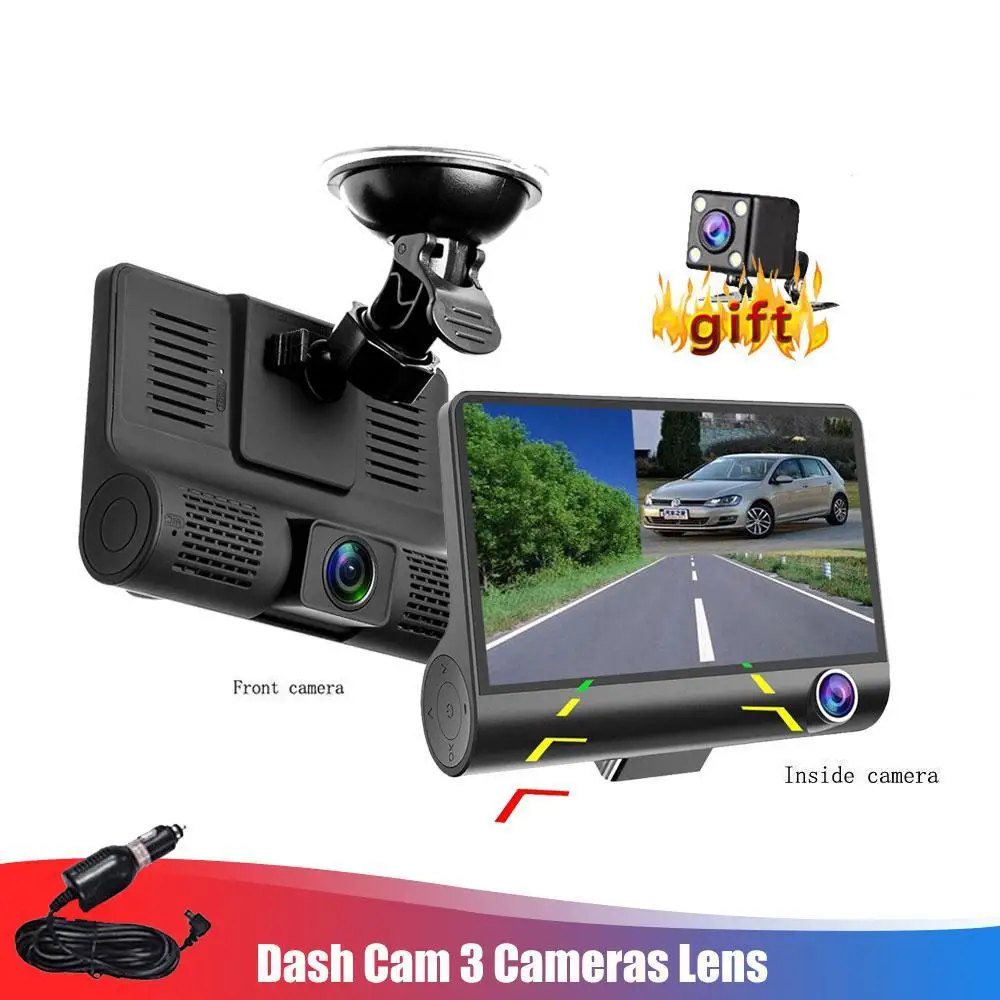 

4 inch Three Way Car DVR FHD front Three Lens Video Recorder Camera 170 Wide Angle Dash Cam G-Sensor And Night vision Camcorder