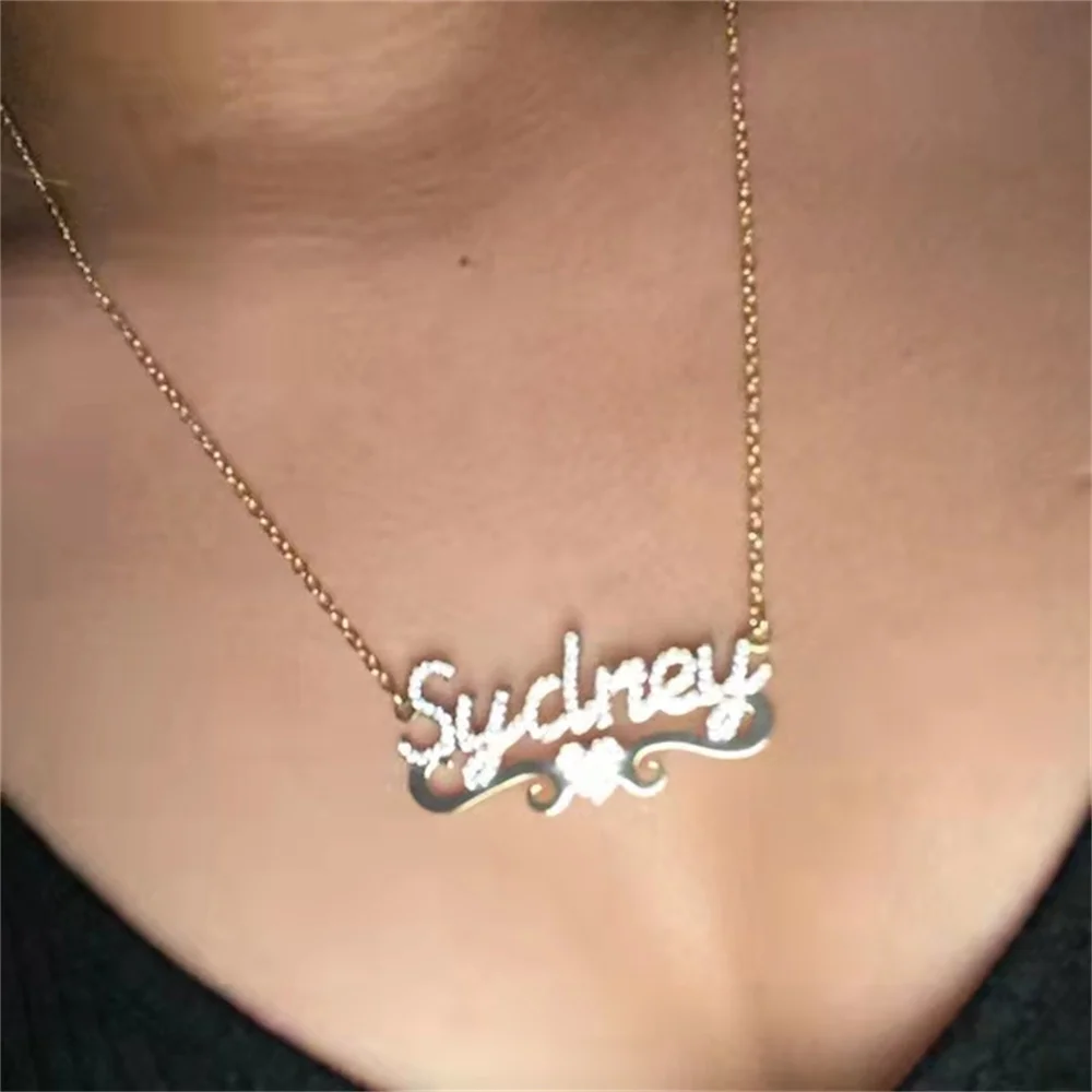 Noelia Custom Zircon Name Necklace Gold Plated Stainless Steel Necklace for Women Personalized Heart Jewelry Christmas Gift