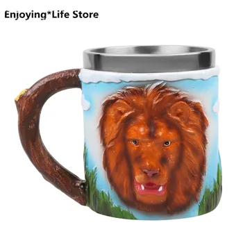 

Beer Mug Coffee Cup Resin Skull Stainless Steel Cup Lion Bar Home Decoration Wine Cup Tea Cup