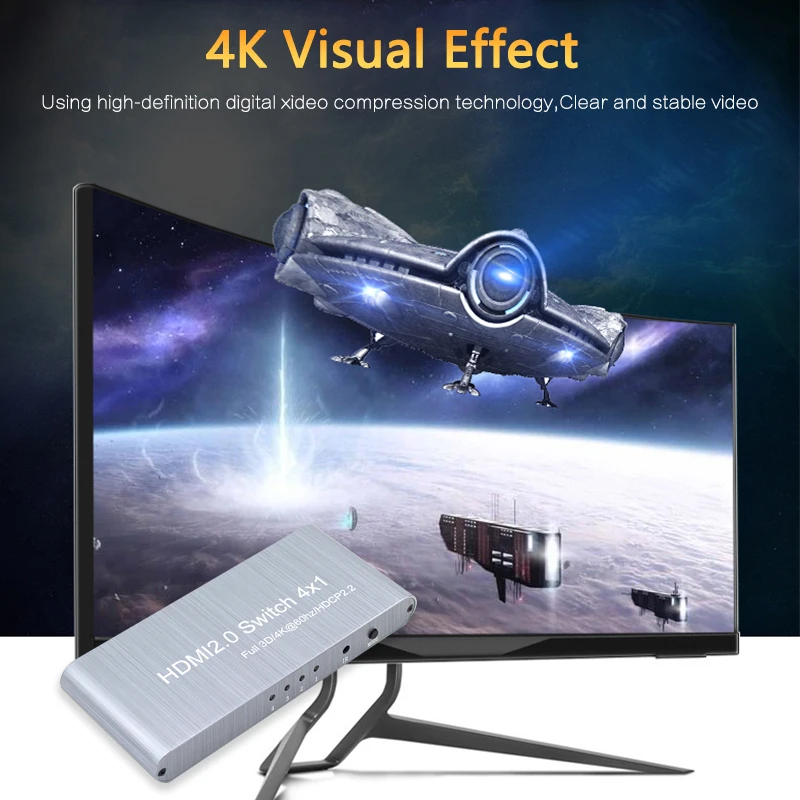 HDMI Switch 2.0 4K 2K Switcher Adapter 4 in 1 out Selector 4x1 Splitter Full 3D 4K60Hz HDCP2.2 for HDTV Xbox PS3 PS4