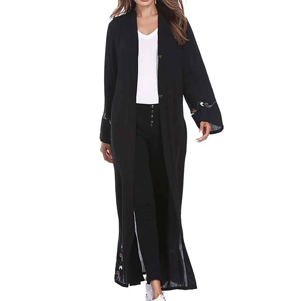 Мусульманское Макси Платье с цветочной вышивкой женское платье Abaya Дубай 2020