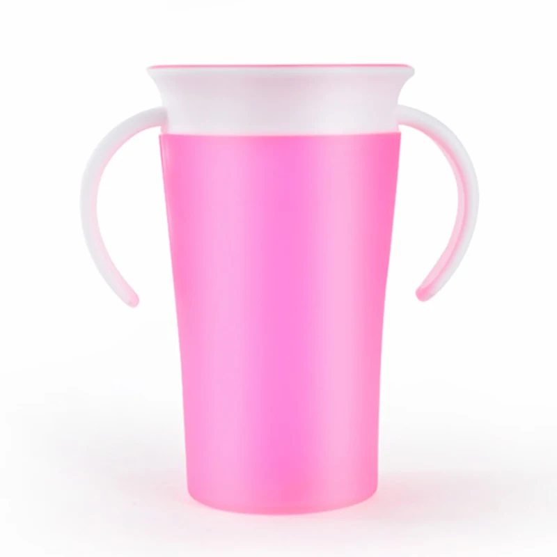 360 градусов может поворачиваться чашка обучения питьевой чашки двойная ручка откидная Крышка герметичная Волшебная чашка бутылка - Цвет: Pink