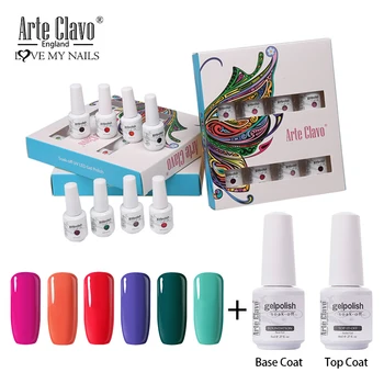 

Arte Clavo 8PCS Gel Polish Set 8ml Varnish Color Soak Off UV Hybrid Lacquer Primer Base Top Coat Nail Art Varnish Gel Polish Kit