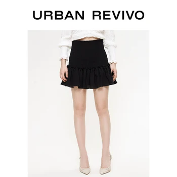 

UR Spring New Women Skirt Basic Black Elastic Waist Pleated Detailing Skirt WH07S5EN2001