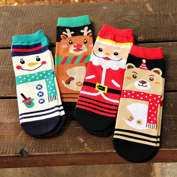 

New Autumn Winter Kawaii Fashion Women Socks Cute Cartoon Chirstmas Style Cotton Warm Socks For Female 4 Pairs/Set
