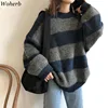 Woherb Women Oversized Thin Sweater Vintage Striped Loose Pullover Streetwear Autumn Knitted Jumper Femme 2022 Sueter Mujer ► Photo 1/5