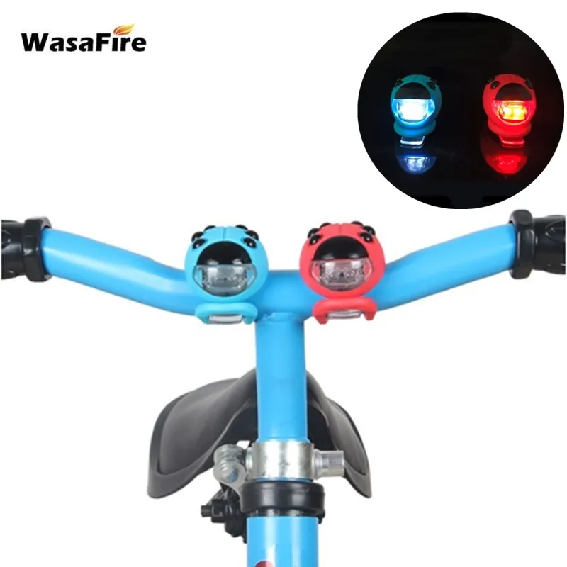 WasaFire Silicone Ladybug Bicycle Light LED Bike Front Rear Light Night  Children Balance Scooter Lamp Kid Stroller Headlight