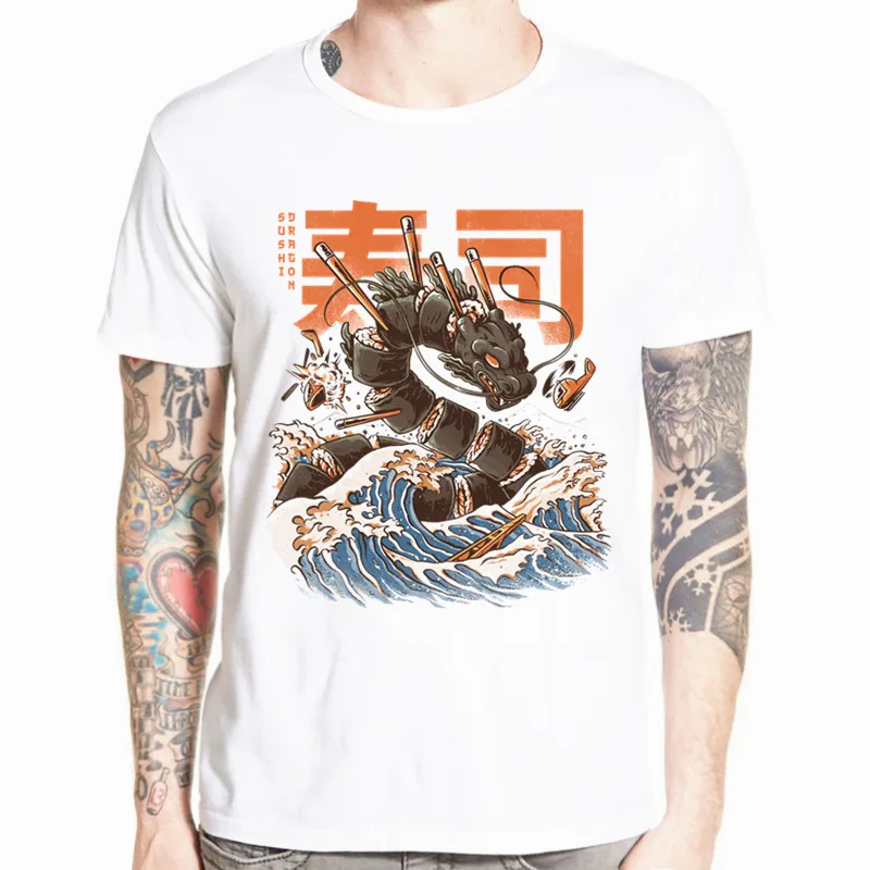 Asian Size Print  The Slaughtered sushi dragon Funny T-shirt Short sleeve O-Neck T shirt For Men And Women HCP4513