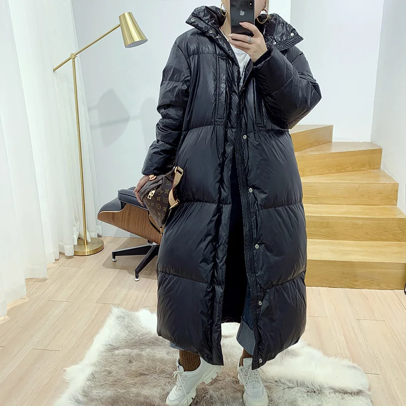 YNZZU однотонное длинное стильное зимнее женское пальто Новинка с капюшоном плотное теплое 90% белое пуховое пальто женская уличная куртка A1387
