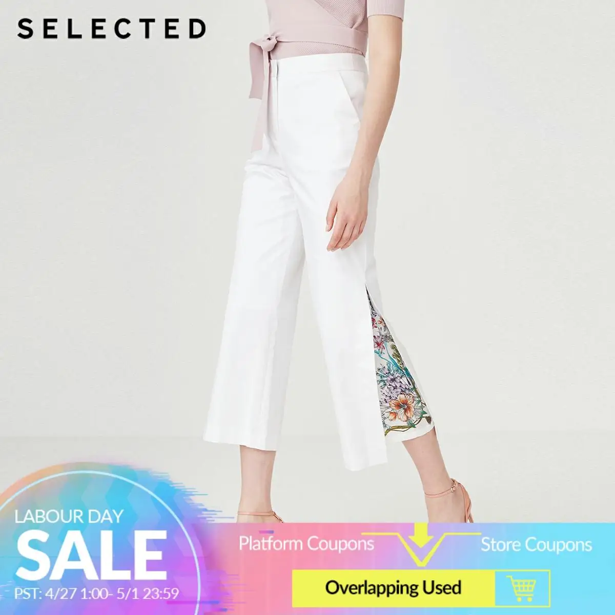 

SELECTED Women's Tencel White Print Spliced Wide-leg Pants S|419218503