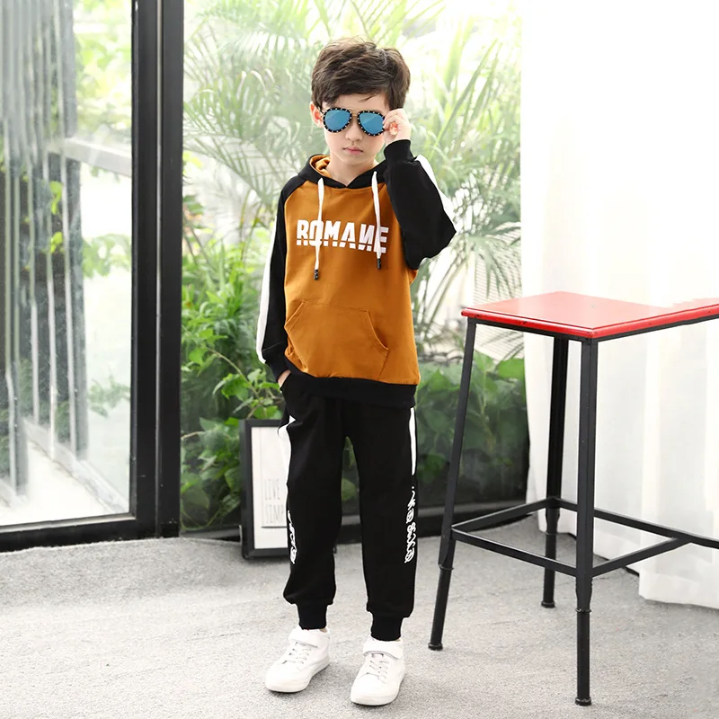 

BOY'S Suit Autumn Clothing 2019 New Style Lettered Big Boy Korean-style Sports Hoodie Two-Piece Set Childrenswear