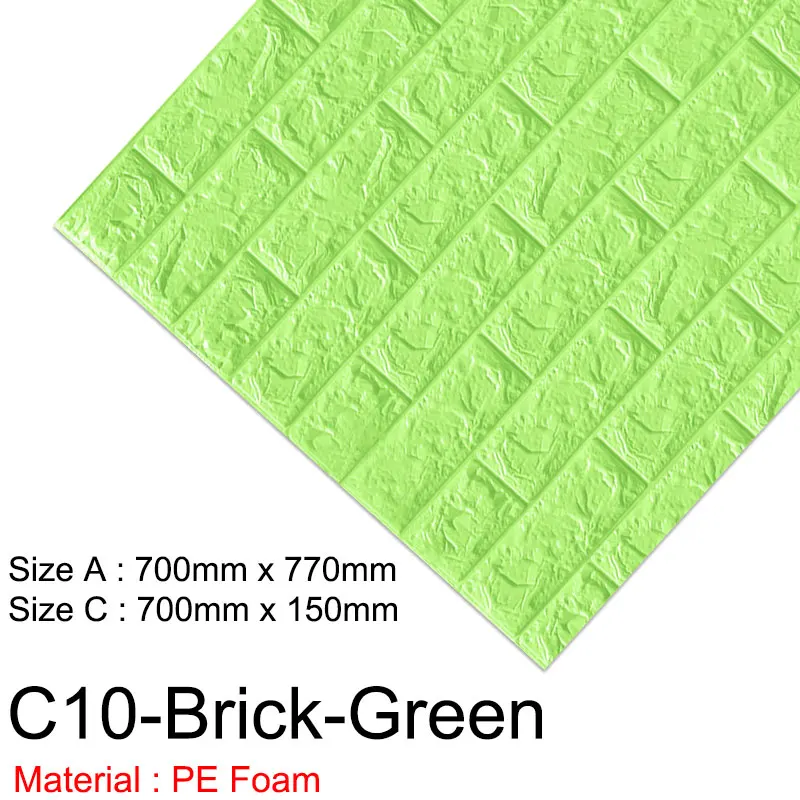 10 шт. 3D обои, кирпичная Водонепроницаемая настенная Бумага 3D DIY, самоклеящийся декор для спальни, детской комнаты, гостиной, обои, бумага - Цвет: C10-Brick-Green