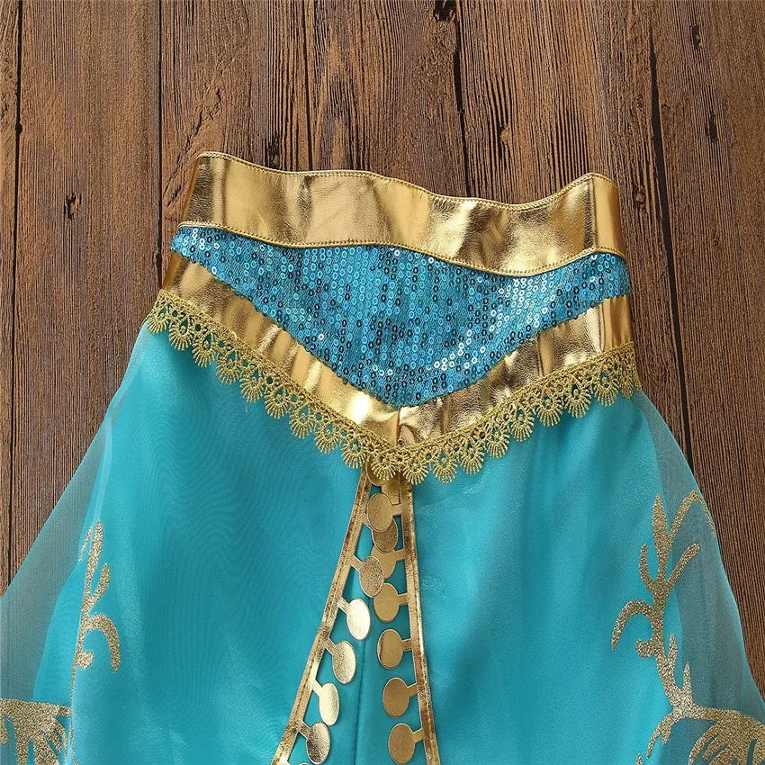 3-8T Toddler Kids Girl Aladdin Jasmine Princess Cosplay Set Fancy Dress Up Party Costume T-shirt Pants Outfit Set Girls Clothes