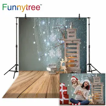 

Funnytree Christmas backdrop background photography reindeer with lights studio thin candles glitter snow photophone photocall