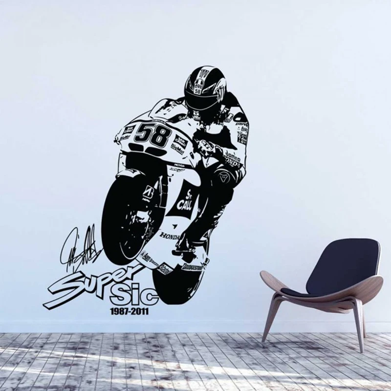 Large Motorcycle 58   Sport Wall Sticker  Baby Nursery Kid Room  MARC O SIMONCE Motorbike Player Super Wall Decal Bedroom Vinyl  (2)