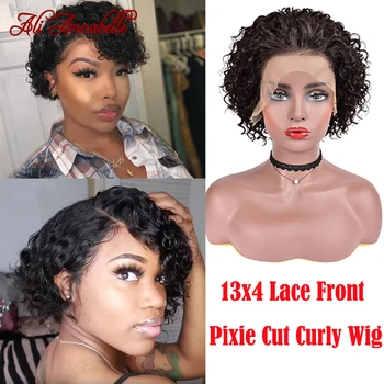

Ali Annabelle Hair Pixie Cut Bob Lace Front Wigs 150% Density 13x4 Lace Front Human Hair Wigs Peruvian Curly Human Hair Wig