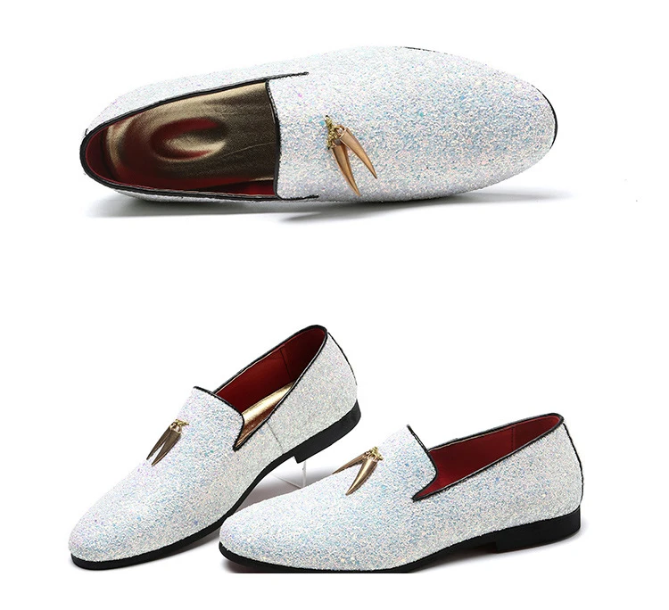 Большие размеры 37-48, роскошные мужские мягкие кожаные ботинки кэжуал, серебряные Лоферы со стразами металлические кисточки, обувь для вождения мужские свадебные вечерние туфли