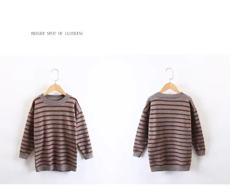 Autumn Winter Kids Girls Casual Knitted Dress Chidldren Striped O-Neck Long Sleeve Sweater Dresses Teen Girls Clothing K101