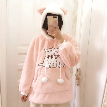 

Autumn winter sweet Japanese cat ears hooded loose students cute coat long sleeve sweater women victorian shirt loose gothic