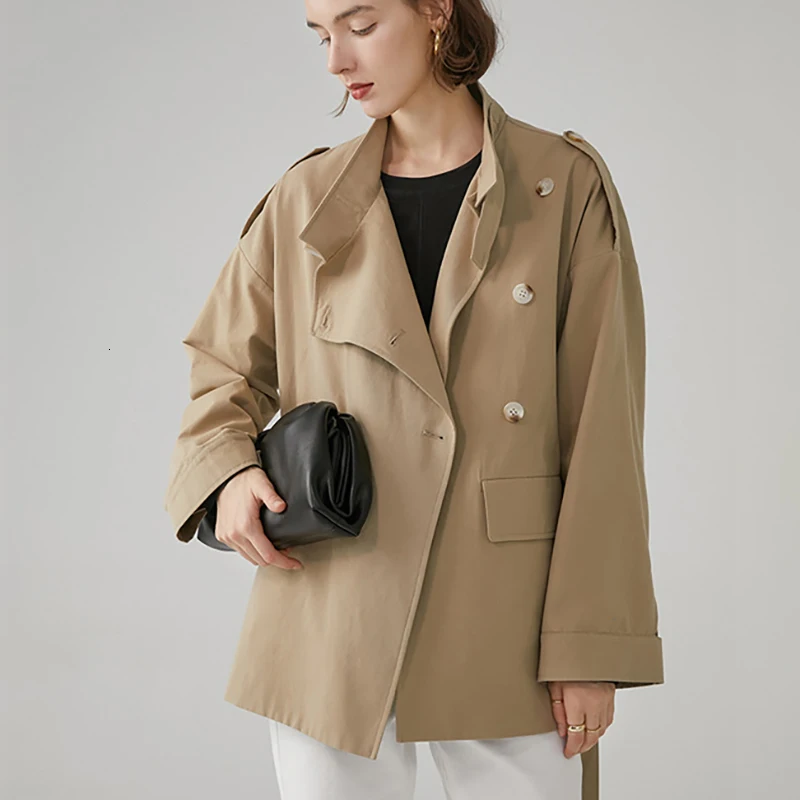 

LANMREM 2020 New Pattern Fashion Trend Full Sleeve Slim Thin Solid Color Vintage Turn Down Collar Short Female Trench Coat AI934