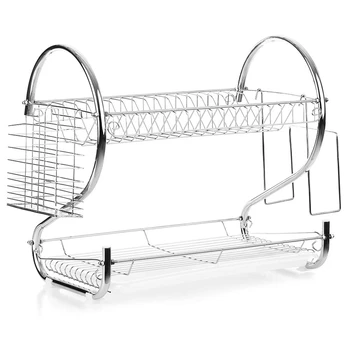 

A01-Dish Rack 2 Tier Dish Drainer Draining Board Draining Rack Cup Bowl Holder Chopsticks Rack Cutting Board Holder