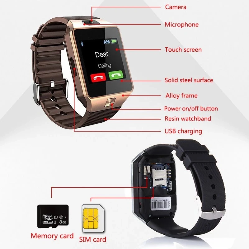 DZ09 Smart Watch+ Support TF SIM Camera Men Women Sport Bluetooth-compatible  Wristwatch for Samsung Huawei Xiaomi Android Phone