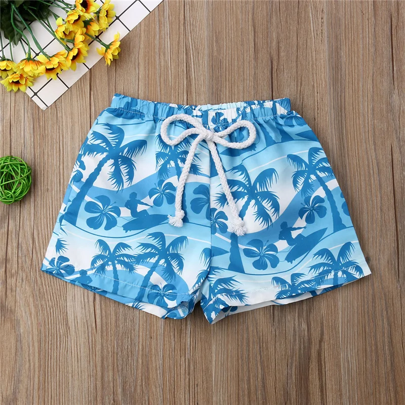 Гавайские плавательные пляжные шорты, детская одежда для купания, летняя одежда с эластичной резинкой на талии для маленьких мальчиков - Цвет: Синий