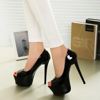 

Summer 2020 black ultra high-heeled nightclub fish mouth nude patent leather large size women's shoes sandals