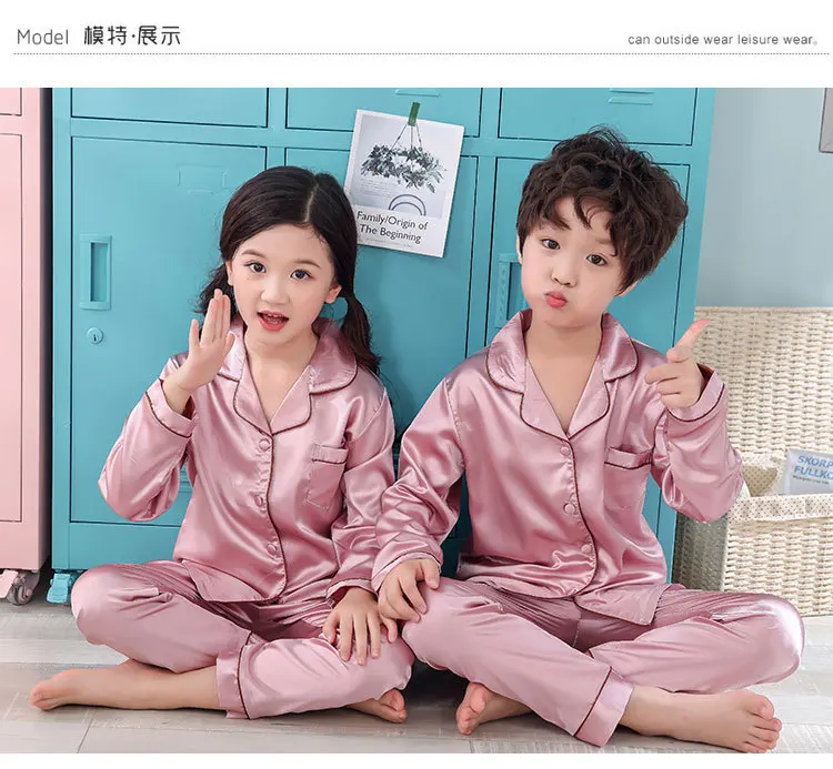 Spring And Autumn Long Sleeve Parent And Child Pajamas Silk Mother& Daughter BOY'S Viscose Children Big Boy Imitated Silk Fabri