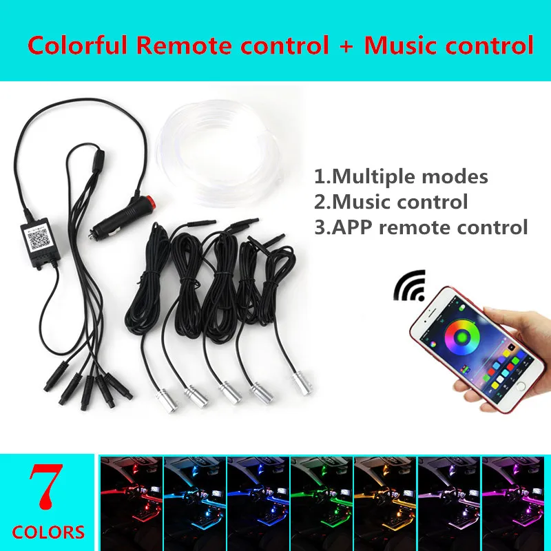 Car Interior Lights Atmosphere Led Neon RGB LED Strip Light Ambient Light Decorative Auto Muti-color APP Control Remote Control