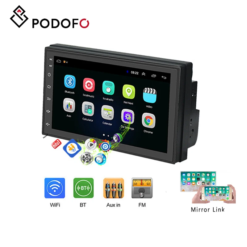  Podofo Car radio 2 din 7'' Android 8.1 IOS/Android mirror link touch screen with Bluetooth WIFI GPS