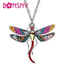 Bonsny Эмаль сплав горный хрусталь цветочный ожерелье со стрекозой Короткая подвеска на ожерелье насекомое ювелирные изделия для женщин Девушка Вечерние подарок-аксессуар
