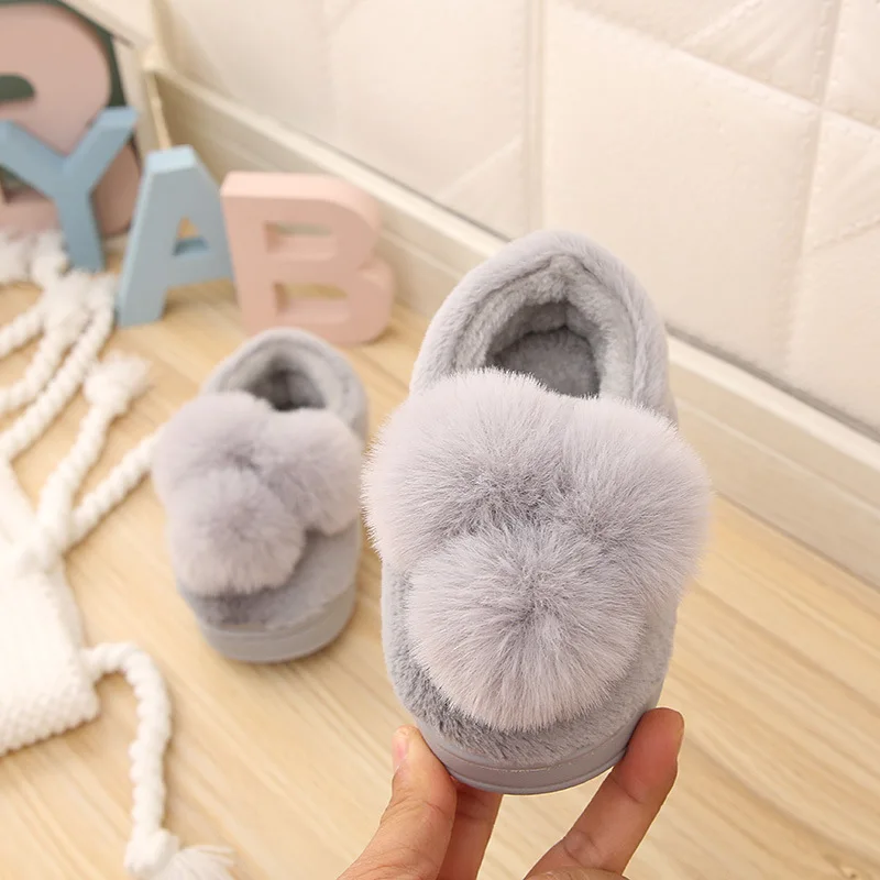 

2019 Winter Cute Kids Slippers Cartoon Rabbit Fur Ball Baby Warm Slippers Comfortable Non-slip Indoor Home Children Slippers