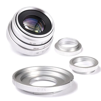 

Silver Mini 35mm f/1.6 APS-C CCTV Lens+C-FX adapter ring+2 Macro Ring for Canon Fujifilm X-mount Mirroless Camera