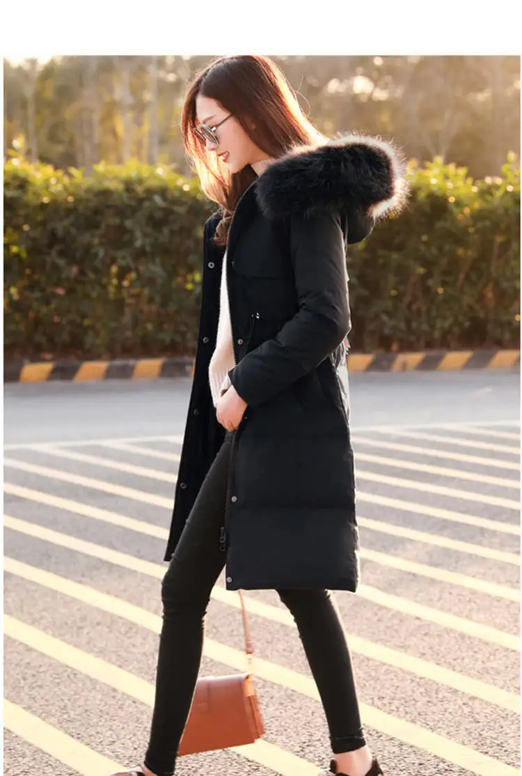 Fashionable High Quality hooded down coat ladies Parker Jacket Large Collar Trim Winter Top Warm Fur Lined Coats