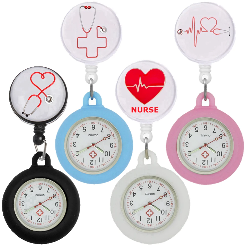Pocket Watches Stethoscope Doctor Glass-Cabochon Retractable Women Ladies Nurse Gift
