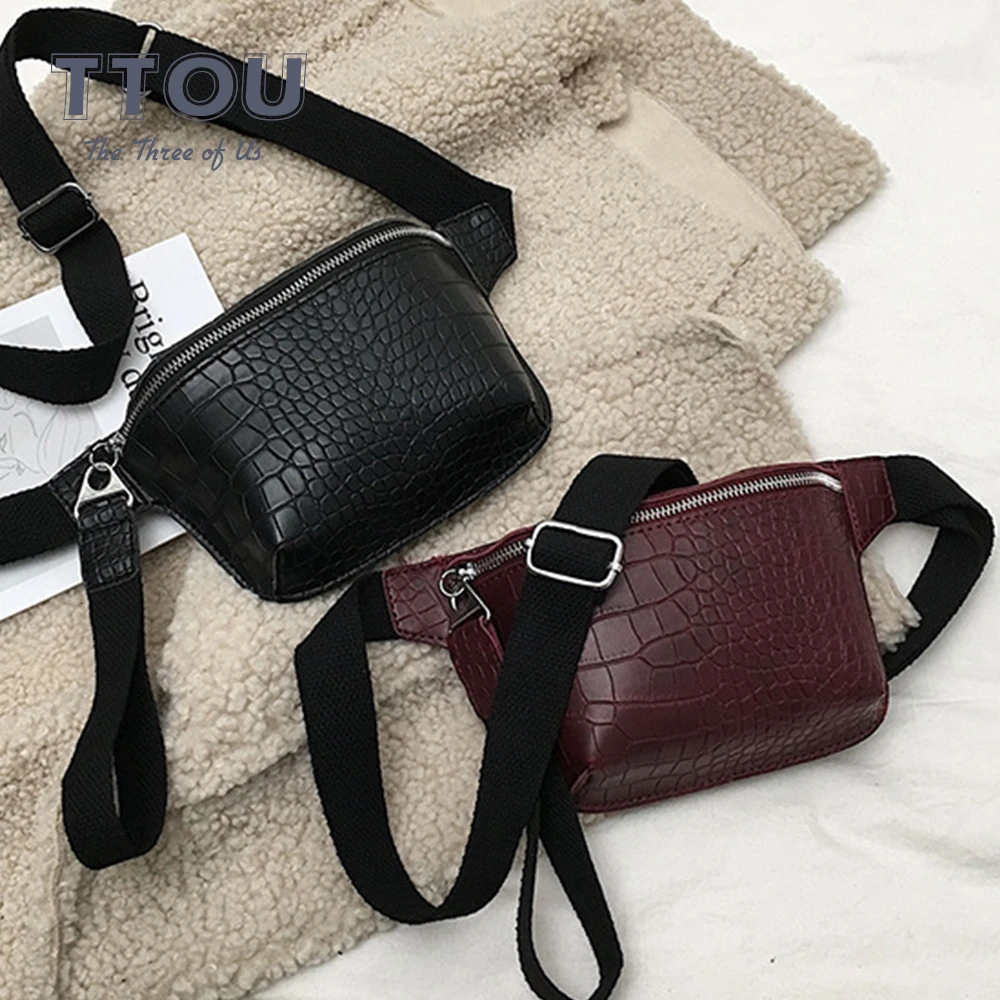 

TTOU Fashion Women Waist Bag Crocodile Pattern Chest Bag Clutch Solid Female Pu Leather Handbag Cross Body Bag Autumn New