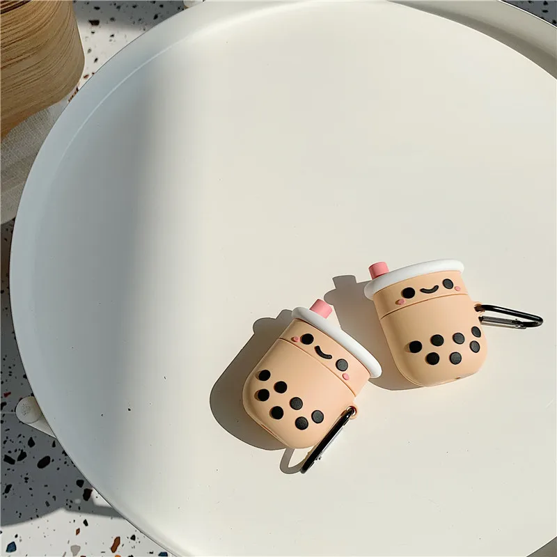 Smiley Bubble tea Защитный чехол силиконовый Bluetooth чехол для наушников для Air Pods 1& 2 Ins тренд рукав с палец анти-потеря кольцо